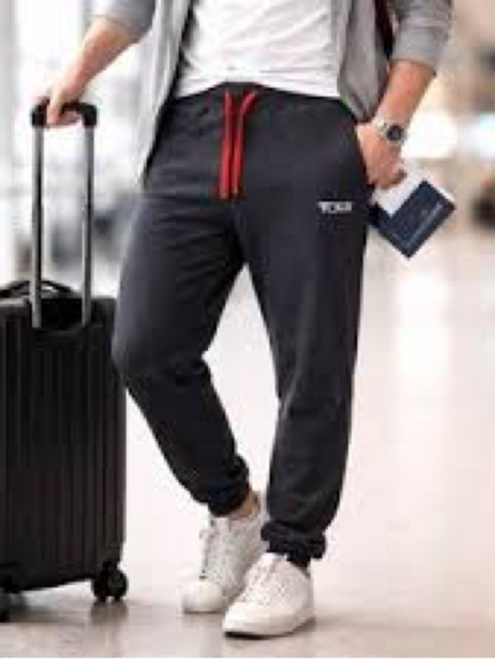 Tumi Men's Charcoal Joggers with Red Drawstring